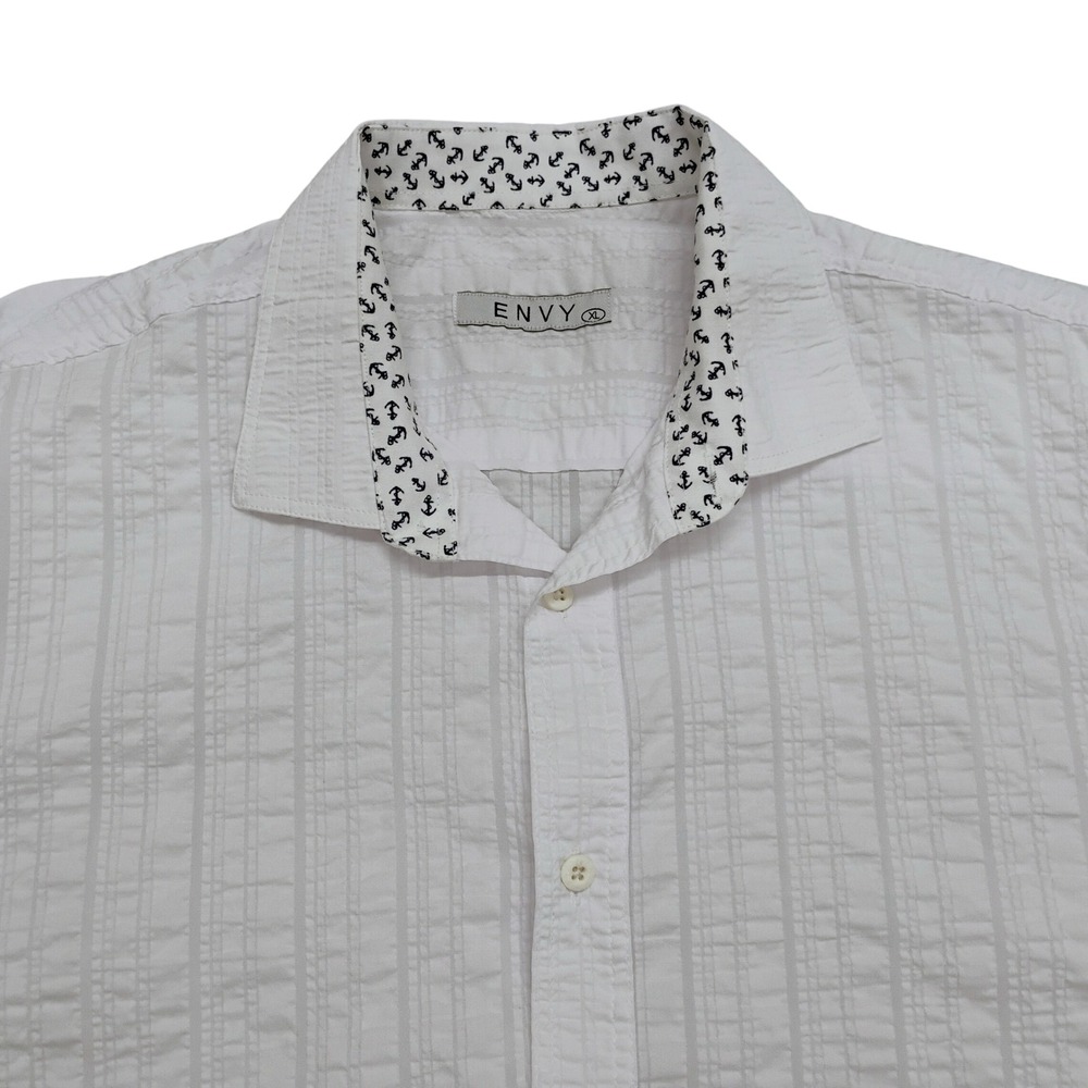 Envy Mens XL White Short Sleeve Button Up Shirt Anchor Print Cruise Casual
